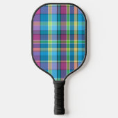 Plaid Blauw, Paarse, Groene, Gele Turquoise Madras Pickleball Paddle (Voorkant)