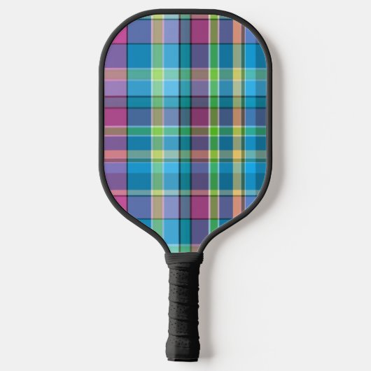 Plaid Blauw, Paarse, Groene, Gele Turquoise Madras Pickleball Paddle (Achterkant)