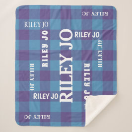 Plaid Blauw Paarse Patroon Rustieke Naam Collage Sherpa Deken
