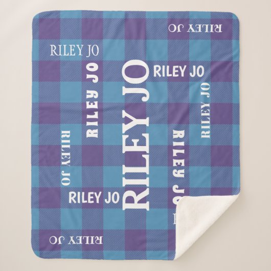 Plaid Blauw Paarse Patroon Rustieke Naam Collage Sherpa Deken (Voorkant)