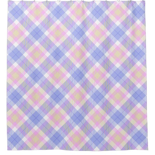 Plaid Blauw Roze Geel Douchegordijn (Voorkant)