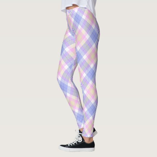 Plaid Blauw Roze Geel Leggings (Links)