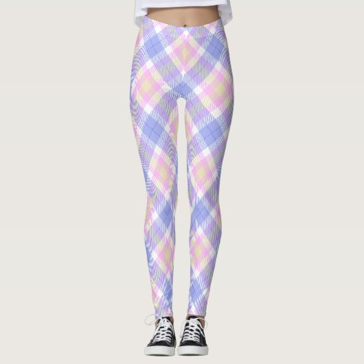 Plaid Blauw Roze Geel Leggings (Voorkant)