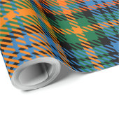 Plaid Blauw Sinaasappel Groen Rustiek Tartan Cadeaupapier (Rol Hoek)