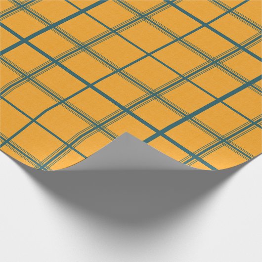 Plaid blauwgroen en mosterd cadeaupapier (Hoek)