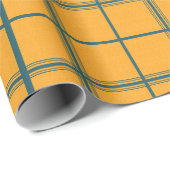Plaid blauwgroen en mosterd cadeaupapier (Rol Hoek)