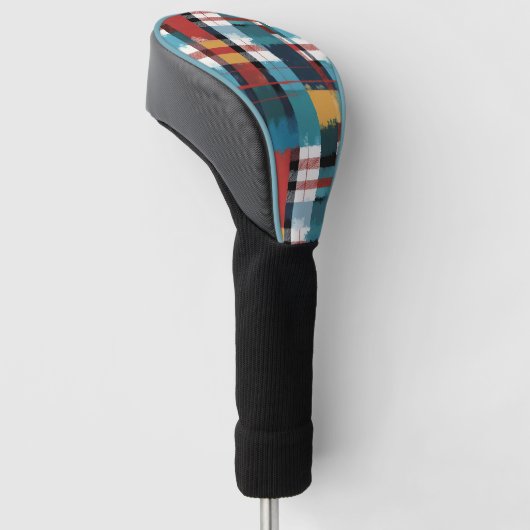 Plaid Blauwgroen Rood Geel Wit Golfheadcover (Schuin)