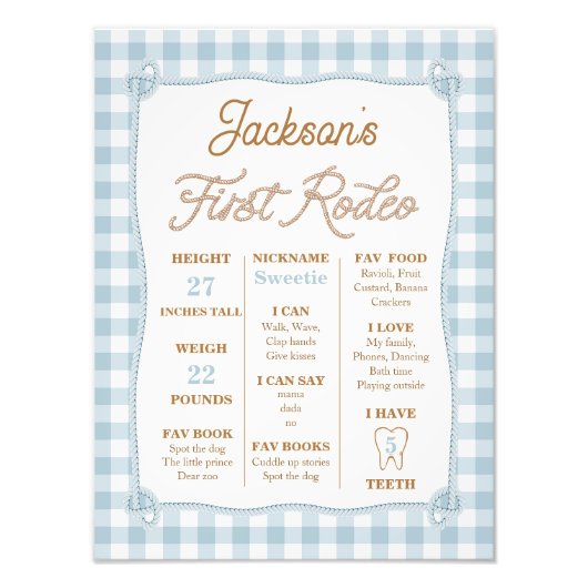 Plaid Blue Eerste Rodeo Milestone Verjaardag Poste Foto Afdruk (Voorkant)