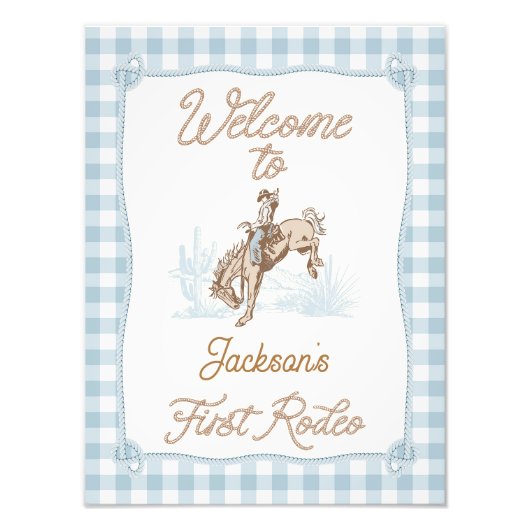 Plaid Blue First Rodeo Welkom Verjaardag Poster (Voorkant)