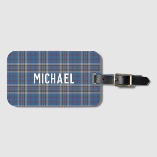 Plaid Blue Grey Checkered Custom Thompson Tartan Bagagelabel (Voorkant (horizontaal))