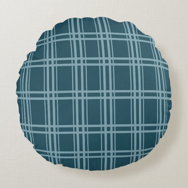 Plaid Blue Rond Kussen (Voorkant)