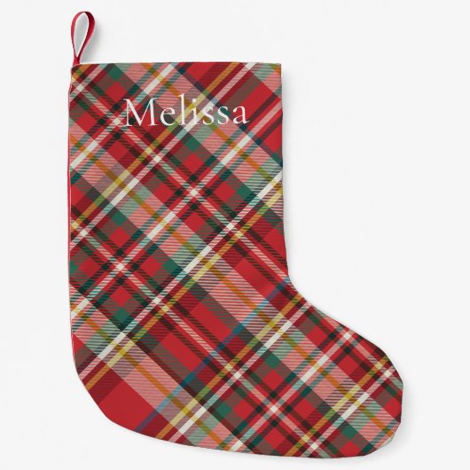 Plaid Boerderij Rode Check Rustieke Feestdagen Kleine Kerstsok (Voorkant)