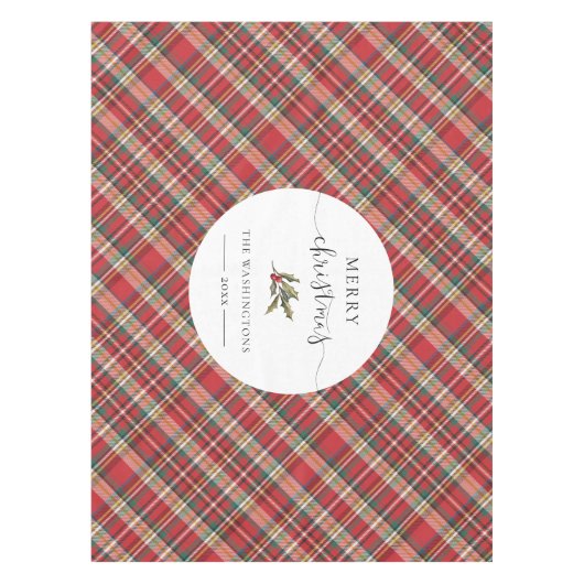 Plaid Boerderij Rode Check Rustieke Vrolijke Kerst Tafelkleed (Voorkant)