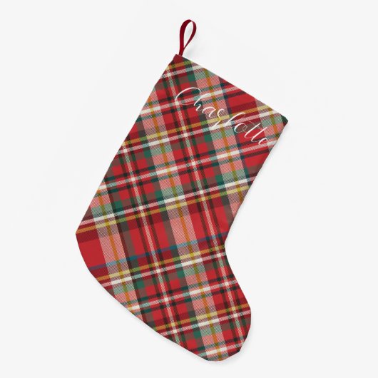 Plaid Boerderij Script Red Check Vakantie Custom Kleine Kerstsok (Voorkant (Hangend))