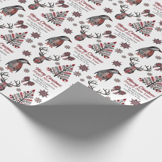 Plaid Boho Kerst Afbeeldingen Cadeaupapier (Hoek)
