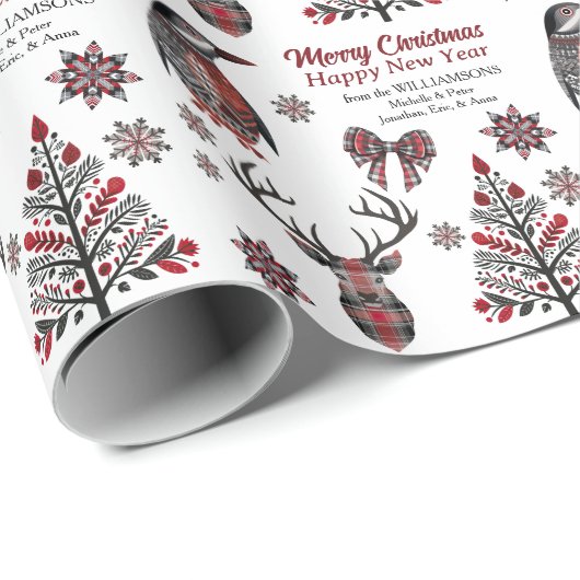 Plaid Boho Kerst Afbeeldingen Cadeaupapier (Rol Hoek)