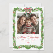 Plaid Boog Groene Frame Foto Feestdagenkaart (Voorkant)