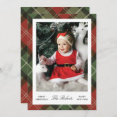 Plaid Border Christmas and New Year Photo Card Feestdagenkaart (Voorkant / Achterkant)