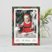 Plaid Border Christmas and New Year Photo Card Feestdagenkaart (Staand voorkant)