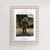 Plaid Border Modern Thanksgiving Photo Card Kaart