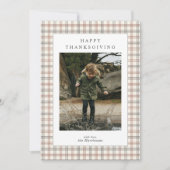 Plaid Border Modern Thanksgiving Photo Card Kaart (Voorkant)