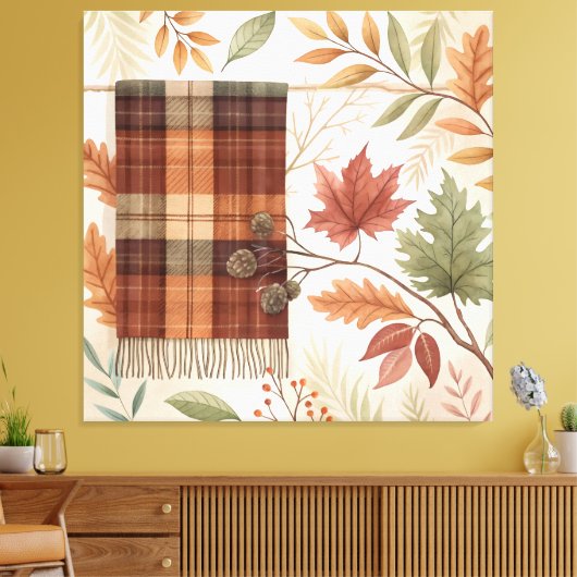 Plaid Botanische Herfst Wall Art Canvas Afdruk (Insitu (Woonkamer))