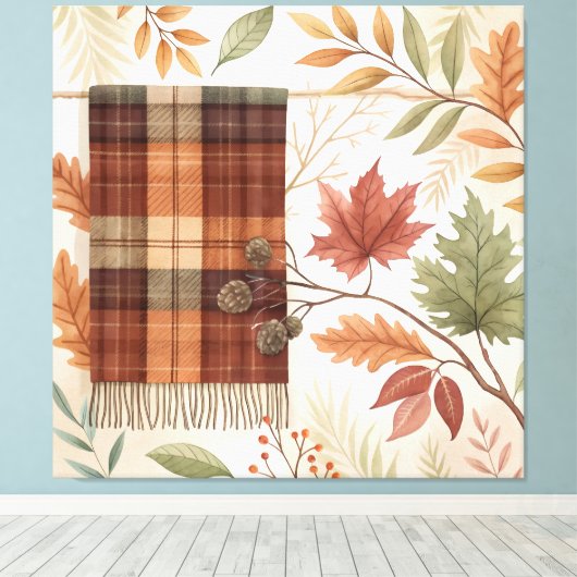 Plaid Botanische Herfst Wall Art Canvas Afdruk (Insitu (Houten vloer))