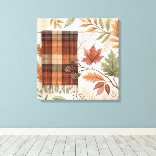 Plaid Botanische Herfst Wall Art – Herfstbladeren Canvas Afdruk (Insitu (Houten vloer))
