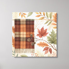 Plaid Botanische Herfst Wall Art – Herfstbladeren Canvas Afdruk