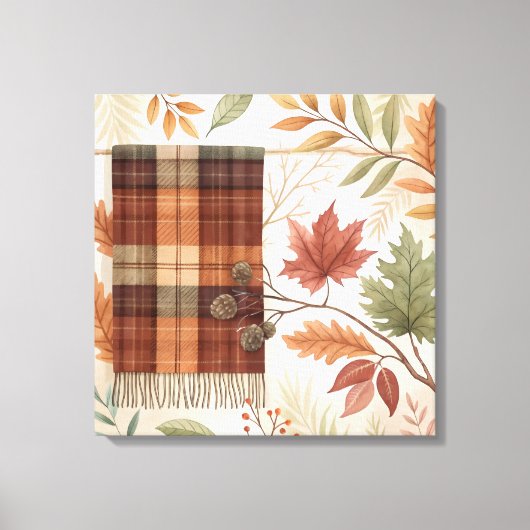 Plaid Botanische Herfst Wall Art – Herfstbladeren Canvas Afdruk (Voorkant)
