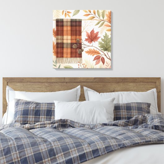 Plaid Botanische Herfst Wall Art – Herfstbladeren Canvas Afdruk (Insitu (Slaapkamer))