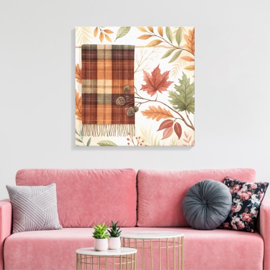 Plaid Botanische Herfst Wall Art – Herfstbladeren Canvas Afdruk (Insitu (Woonkamer))