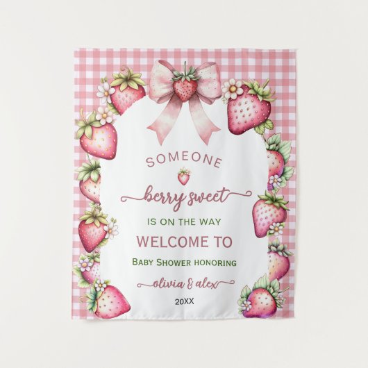 Plaid bow berry sweet baby shower backdrop  wandkleed (Voorkant)