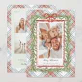 Plaid Bow Family Photo Christmas Holiday Feestdagenkaart (Voorkant / Achterkant)