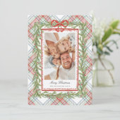 Plaid Bow Family Photo Christmas Holiday Feestdagenkaart (Staand voorkant)