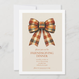 Plaid Bow Friendsgiving Thanksgiving Diner Kaart