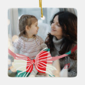 Plaid Bow Jaarlijkse Keepsake Foto's Kerstmis Keramisch Ornament (Voorkant)