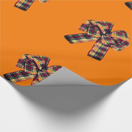 Plaid Bow op Oranje inpakpapier (Hoek)
