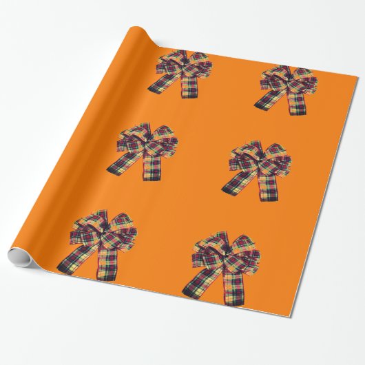 Plaid Bow op Oranje inpakpapier (Uitgerold)