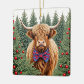 Plaid Bow Stropdas Highland Koe Kerstversiering –  Keramisch Ornament (Links)