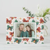 Plaid Bows Bells Foto Kerst Kaart (Staand voorkant)