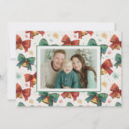 Plaid Bows Bells Foto Kerst Kaart