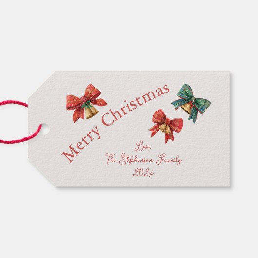 Plaid Bows Bells Foto Kerstmis Cadeaulabel (Achterkant Horizontaal)