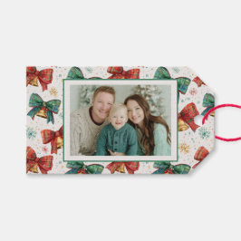 Plaid Bows Bells Foto Kerstmis Cadeaulabel