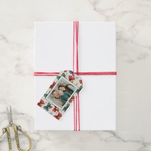 Plaid Bows Bells Foto Kerstmis Cadeaulabel (Met Touw)