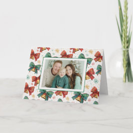 Plaid Bows Bells Retro Foto Kerst Kaart