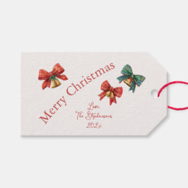 Plaid Bows Bells Retro Kerstmis Cadeaulabel