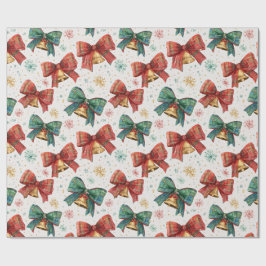 Plaid Bows Bells Retro Kerstmis Cadeaupapier