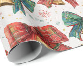 Plaid Bows Bells Retro Kerstmis Cadeaupapier (Rol Hoek)