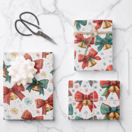 Plaid Bows Bells Retro Kerstmis Inpakpapier Vel